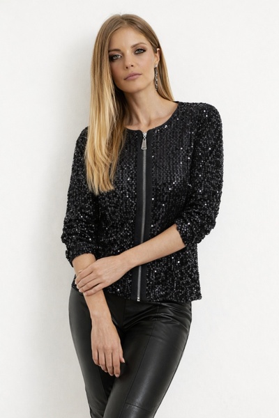 Wear Up Γυναικείο μακρυμάνικο μπουφάν με φερμουάρ μπροστά και κοντές παγιέτες