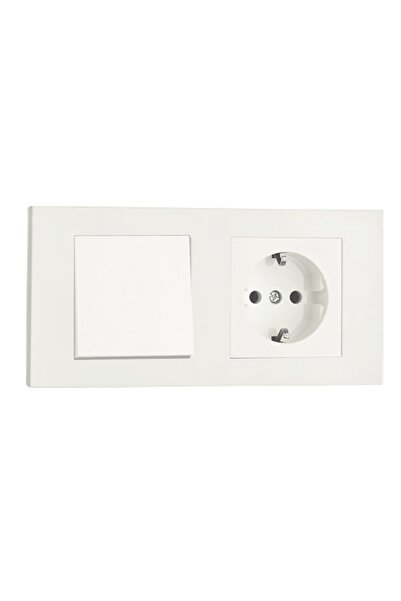 Huzur Elektrik Ovivo Grano White Set of 2 Switch and Grounded Socket Set