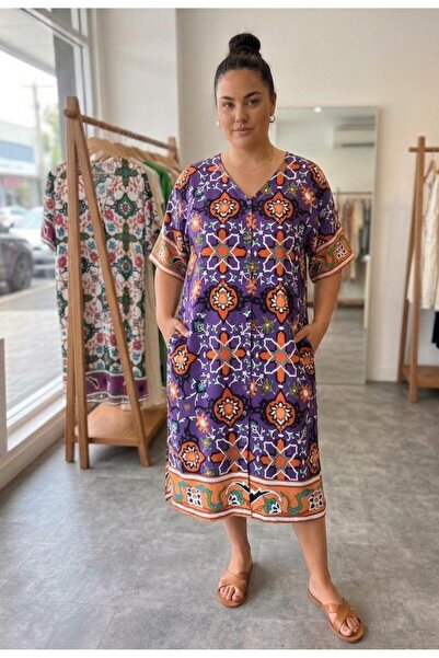 MONAMORE Women's Plus Size Front Button Ethnic Dress