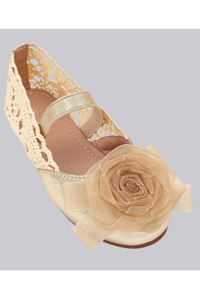 Mark & Mia Floral Detail Elastic Strap Closure Party Wear Ballerina Shoes - Gold