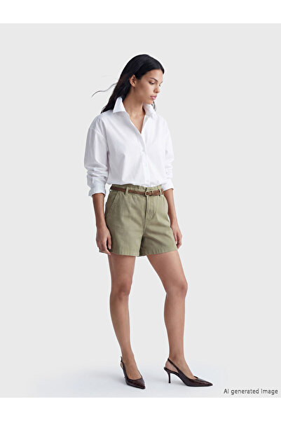 LC Waikiki Khaki Belted Loose Fit Women's Jean Shorts
