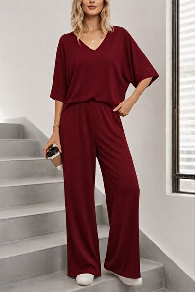 Wear Up Γυναικείο κοντομάνικο σετ με λαιμόκοψη V Βισκόζη με μπλούζα και παντε...