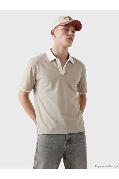 LC Waikiki Beige Polo Neck Combed Cotton Men's T-Shirt