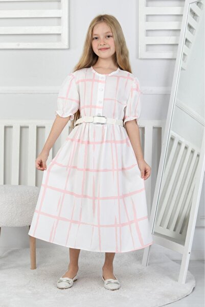 DAĞON'S Εορταστικό κοριτσίστικο λινό φόρεμα με ζώνη