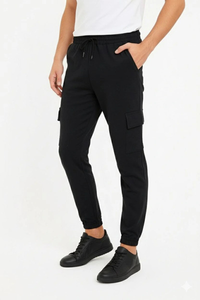 Wear Up Ανδρικό μαύρο παντελόνι jogger με άνετη εφαρμογή, τσέπες cargo, ελαστ...