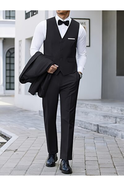 Generic Men's Black 3-Piece Suit – Formal Jacket, Waistcoat and Trousers Set ...