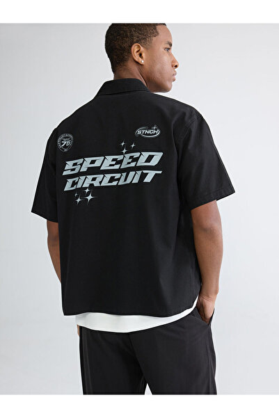 LC Waikiki Black Loose Fit Printed Men's Shirt