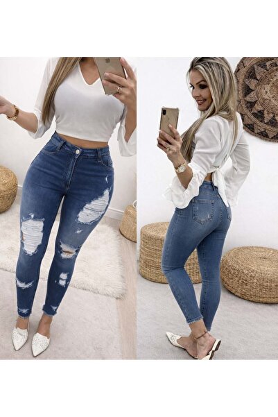 Wear Up Γυναικείο τζιν με ψηλόμεσο κορδόνι με κουμπιά