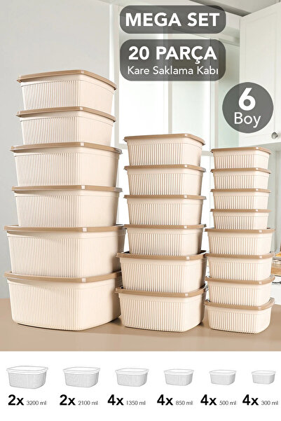 Meleni Home 20-Piece Striped Square Storage Container Set - 6 Sizes Microwave...