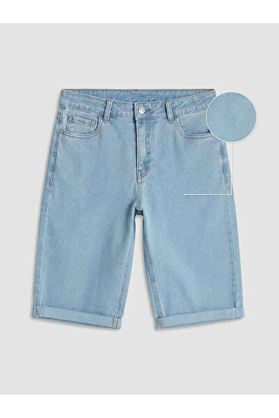 LC Waikiki GiyÇık Store den İndigo Yüksek Bel Slim Fit Kadın Jean Şort