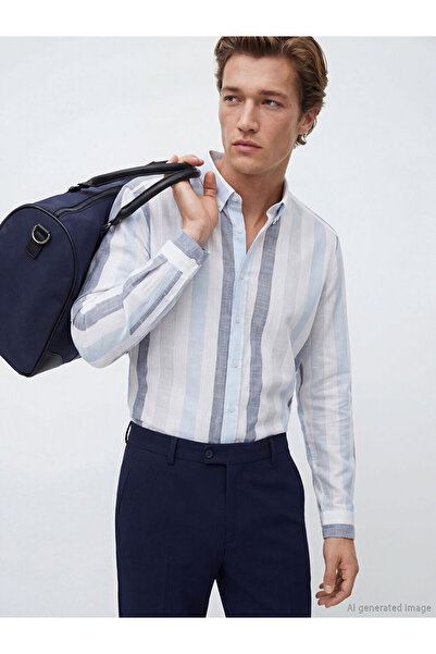 LC Waikiki Standard Fit Striped Men's Linen Shirt from Uzg Store for Style En...