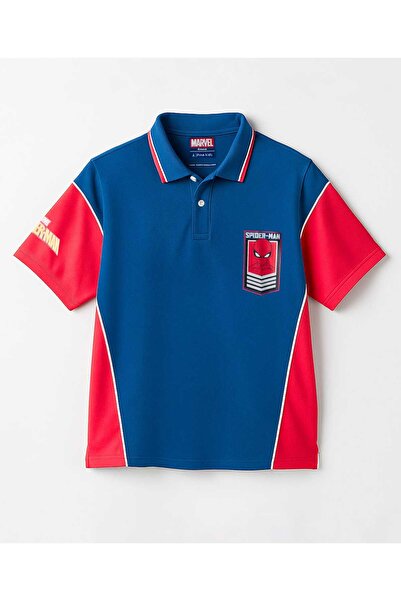 Pine Kids Marvel Terry Knit Half Sleeves Cut & Sew Polo T-Shirt with Spider-M...
