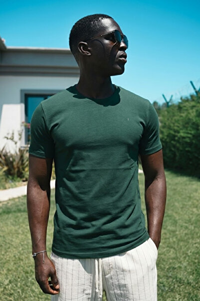 MATERIAL Ανδρικό άνετο, casual, καλοκαιρινό, σκούρο πράσινο μπλουζάκι