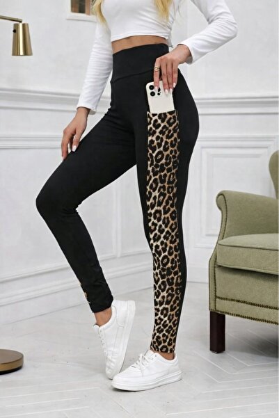 Wear Up Women's High Waist Pocket Detailed Leopard Patterned Diving Leggings