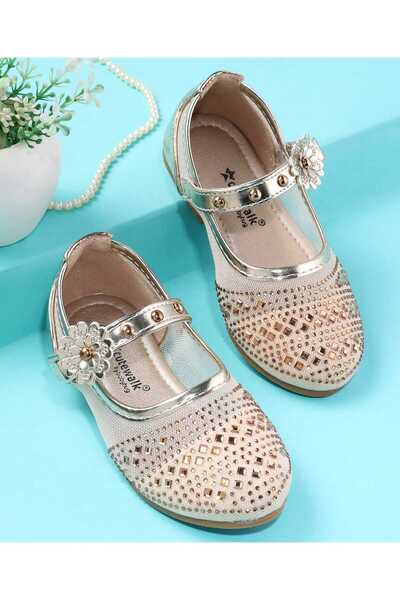 Cute Walk by Babyhug Ballerina With Velcro Closure & Floral Applique - Golden