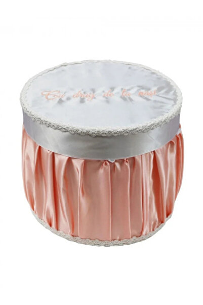 HUGBEBE Baptismal gift box, covered in satin, with Embroidered lid, salmon pink
