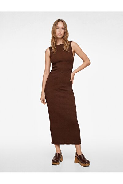 Koton Bürümcük Kolsuz Dik Yaka Midi Bodycon Elbise