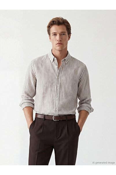 LC Waikiki Brown Regular Fit Striped Men's Shirt