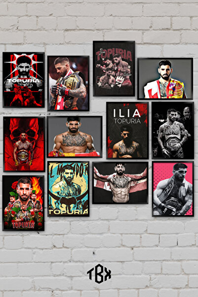 tablomaxtbx 12 Parça Ilia Topuria UFC MMA Şampiyon Dövüş Spor Dekoratif MDF T...