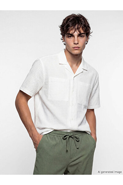 LC Waikiki White Loose Fit Men's Textured Shirt