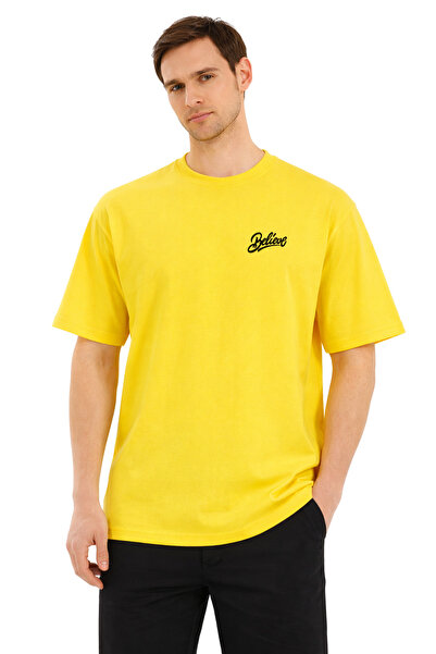 DUBU BUTİK Unisex Oversize κίτρινο μπλουζάκι 100% βαμβάκι Believe Minimal Pri...