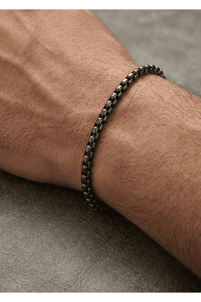 Duke Nickle Men's Black Steel Mesh Chain Modern Design Bracelet