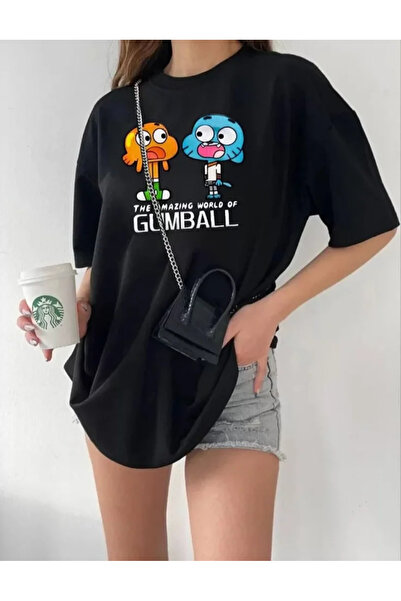 MODA55 okrugla kragna Štampano Oversize kroj T-shirt - Crna