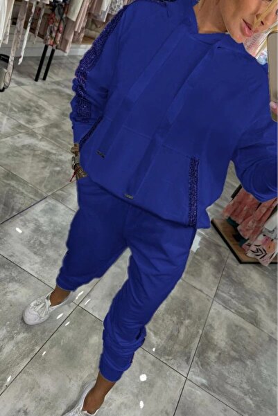 Wear Up Γυναικείο μακρυμάνικο κοστούμι με κουκούλα με λεπτομέρεια από παγιέτε...