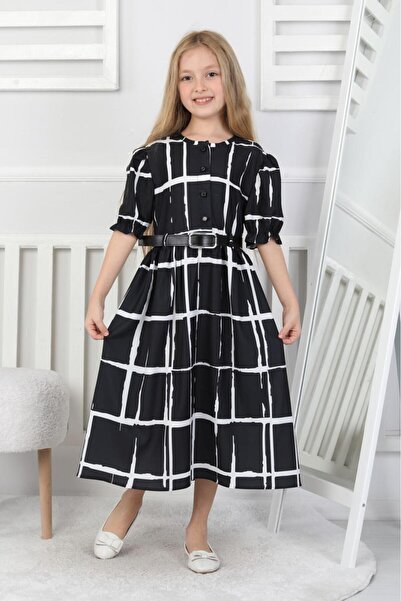 DAĞON'S Εορταστικό κοριτσίστικο λινό φόρεμα με ζώνη