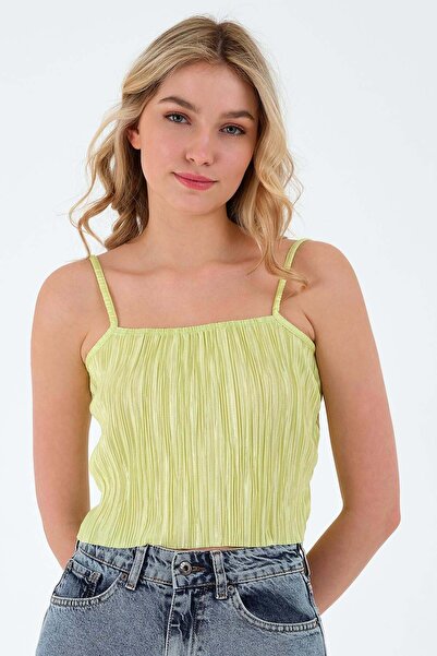 QUHOX Women's Pleated Crop Green