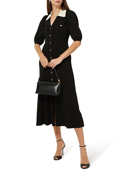 Zaghou Polo V-Neck Bubble Sleeve Long Dress