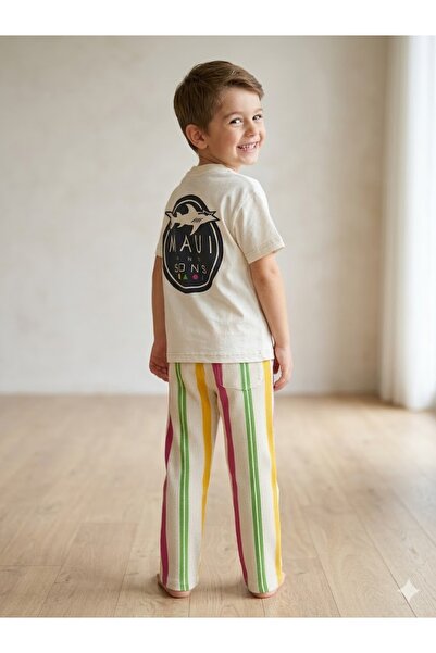 Motebarn Wear Σετ δύο τεμαχίων για αγόρια: Παντελόνι από ύφασμα Gofre με χρωμ...