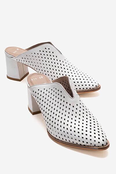 LuviShoes Γυναικείες παντόφλες με χοντρό τακούνι TOEN White Skin από γνήσιο δ...