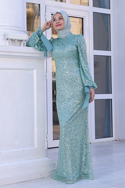 AHUNUR Tesettürde Mutluluk Sequin Sequin Shimal Hijab Evening Dress