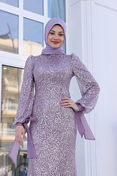 AHUNUR Tesettürde Mutluluk Sequin Sequin Shimal Hijab Evening Dress