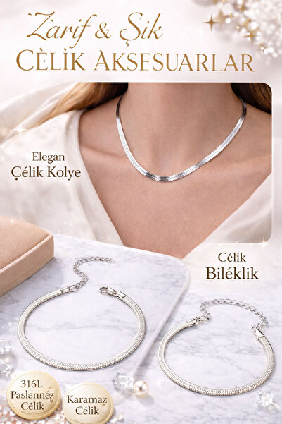 binbir xpress Çelik Kolye & Bileklik Set – Minimal Şık Kombin (Kararmaz) Anne...