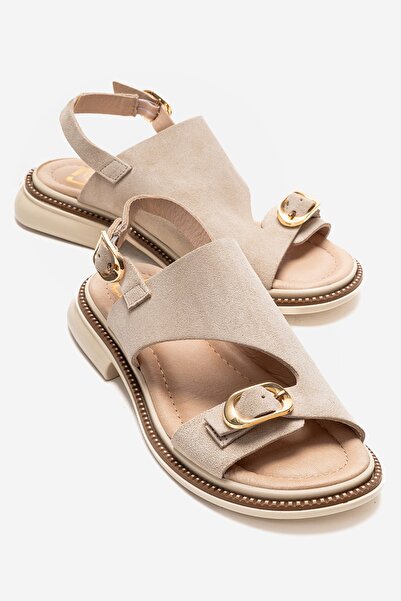 LuviShoes Γυναικεία σανδάλια CRUEL από γνήσιο δέρμα σε μπεζ σουέντ