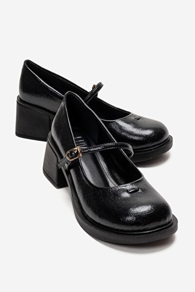LuviShoes LUANDA Γυναικεία παπούτσια Mary Jane με χοντρό τακούνι και μαύρο λο...