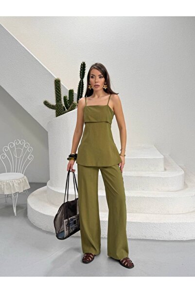 GAMZE ALPTEKİN Σετ δύο τεμαχίων με μπλούζα με τιράντες και φαρδύ παντελόνι, κ...