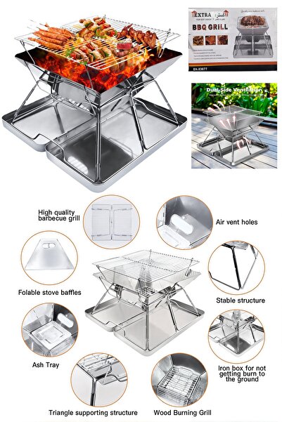 Unbranded/Generic EXTRA Home Foldable BBQ Charcoal Grill Fire Pit Outdoor Bar...