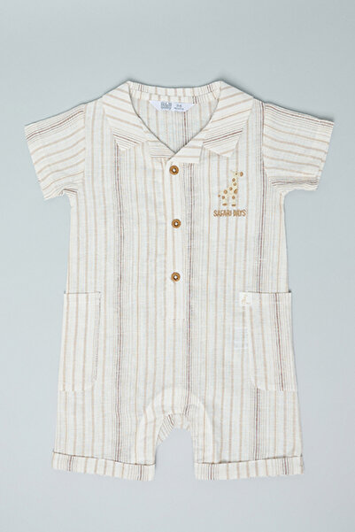 R&B Striped Romper with Rever Collar and Short Sleeves