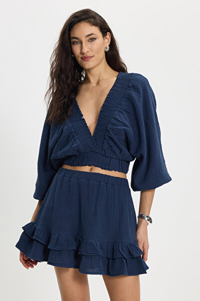 Tudors Γυναικείο σετ σορτς φούστας με φαρδιά γραμμή, 100% βαμβακερό, με διπλό...