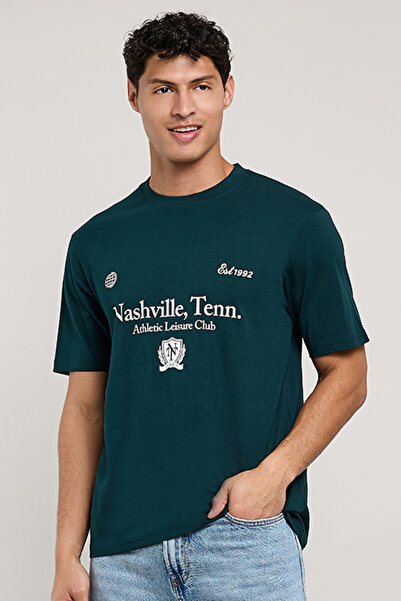 R&B Typography Print T-Shirt with Crew Neck and Short Sleeves