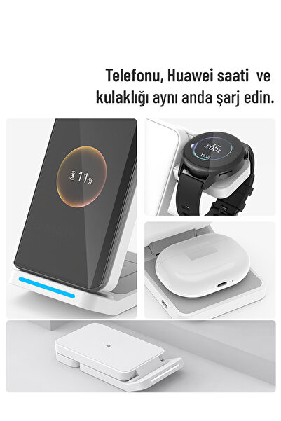 woyax Kablosuz Şarj Standı Katlanabilir Huawei Watch iPhone Android Telefon Saat Kulaklık Uyumlu Wireless