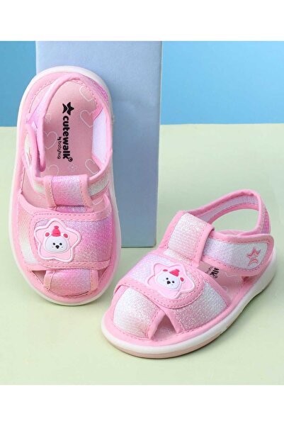 Cute Walk by Babyhug Velcro Closure Sandals with Bear Applique - Pink