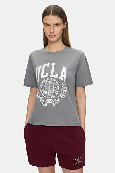 UCLA Γυναικείο μπλουζάκι AVALON Σκούρο Γκρι με στάμπα 100% βαμβάκι, χαλαρή εφ...