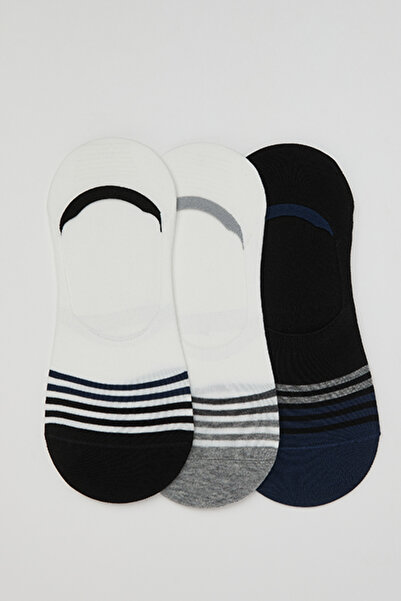 R&B 3 Pack Striped No-Show Socks