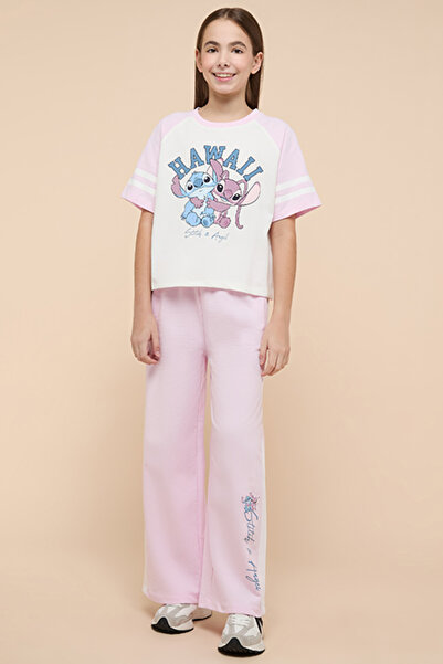 R&B Stitch & Angel Print T-Shirt with Crew Neck and Short Sleeves