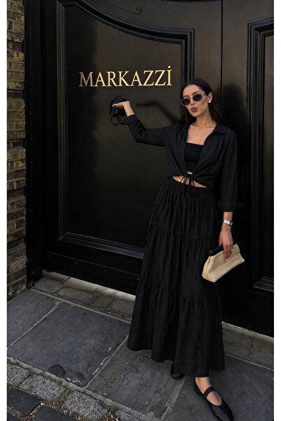 Markazzi طقم تنورة وردي بتفاصيل عقدة أمامية