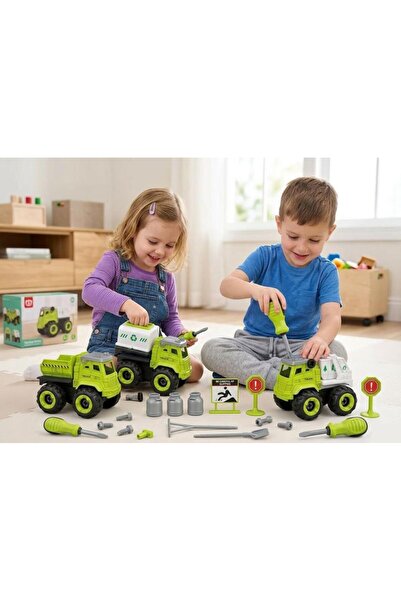 Tıfıl Toys 15 Parçalı Sök-Tak 4'lü Temizlik ve Geri Dönüşüm Araçları 11 Akses...
